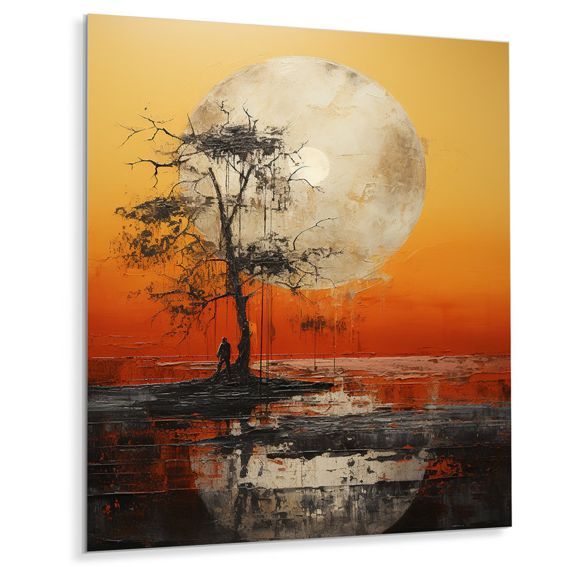 Minimaliste au clair de lune, Japon paysage II - lune, art mural en métal, H 32 po x l 24 po x P 1 po