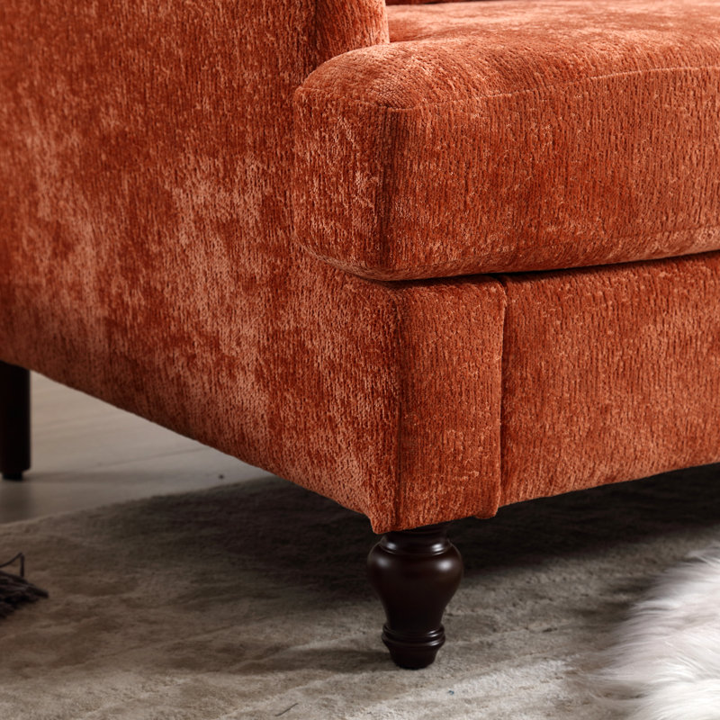 Chenille Fabric Loveseat Sofa, 2-Seat Upholstered Loveseat Sofa Modern Couch, Orange
