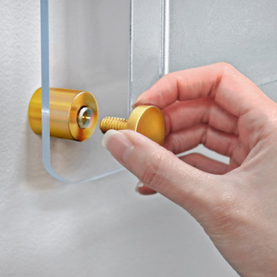 Four-Pocket Trifold Wall Mount Brochure Holder with Gold Stand Off Caps: Overall Measurement: 23"W X 11"H