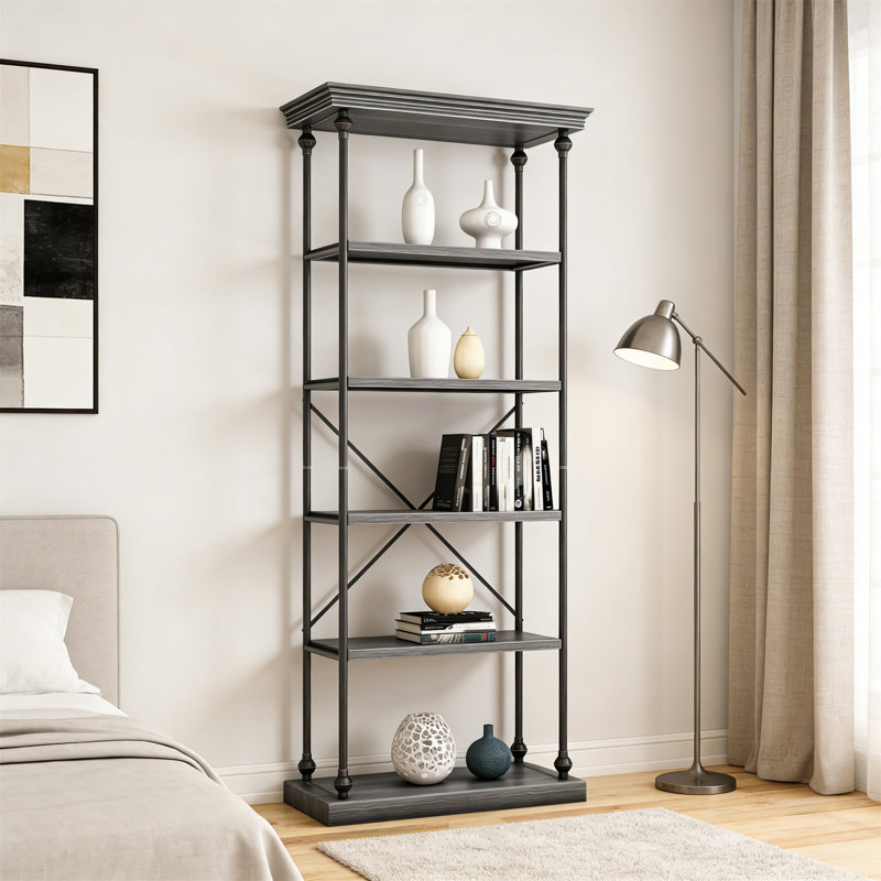 Metal Pipe Shelf With Fir Wood, Gray