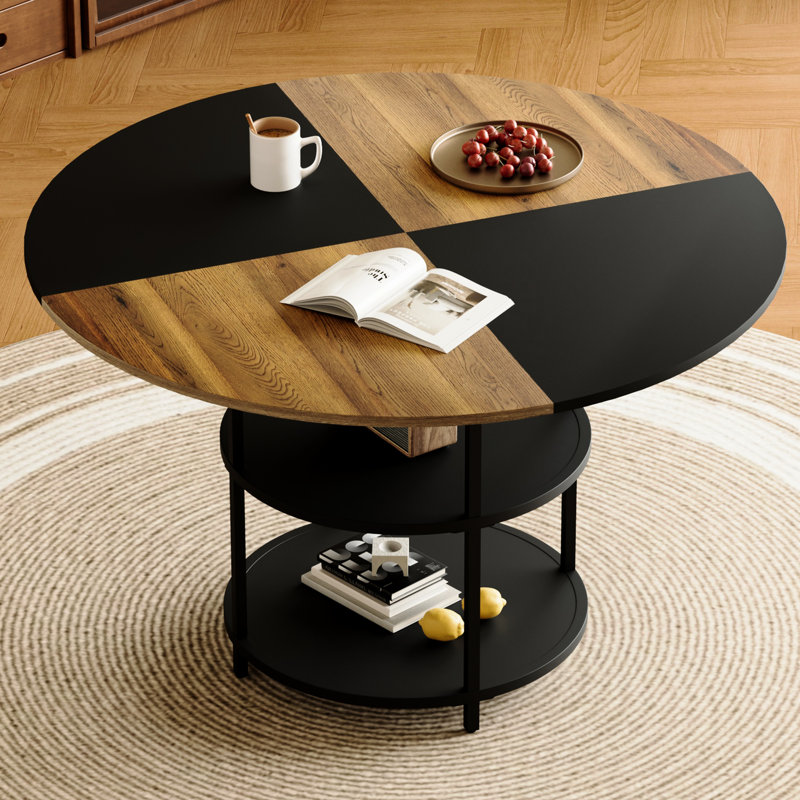 Table de salle à manger ronde avec rangement double couche - bois moderne et design