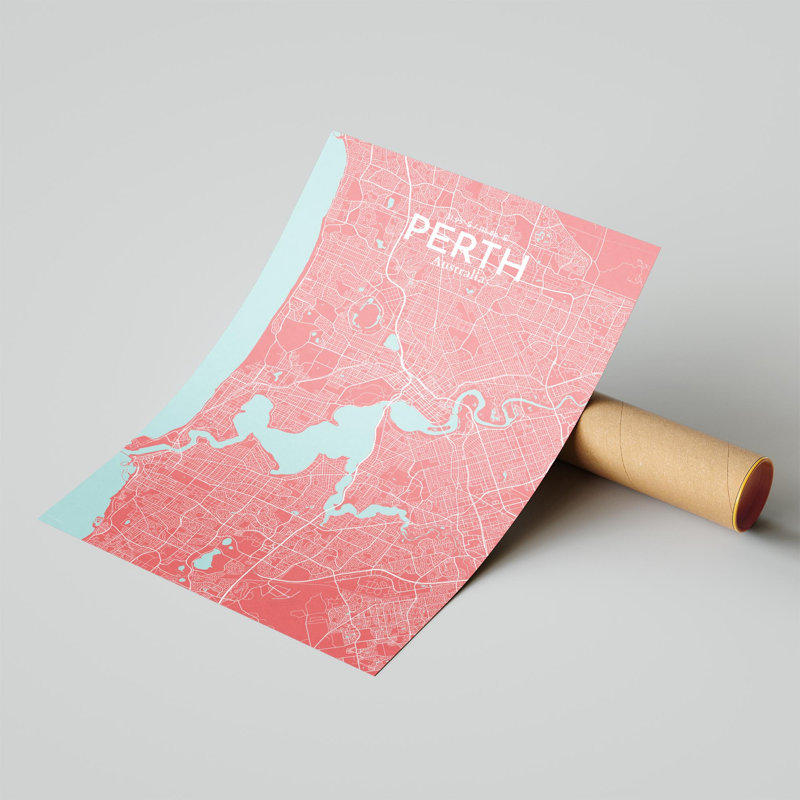 «Perth City Map», impression, H 17 po x l 11 po, Rose / bleu pastel