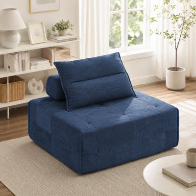 Fauteuil à billes 39,3 po en lin, aucun assemblage requis, fauteuil de détente en mousse compressée avec coussin lombaire réglable, fauteuil de plancher capitonné moderne pour le salon, la chambre à coucher et les petits espaces