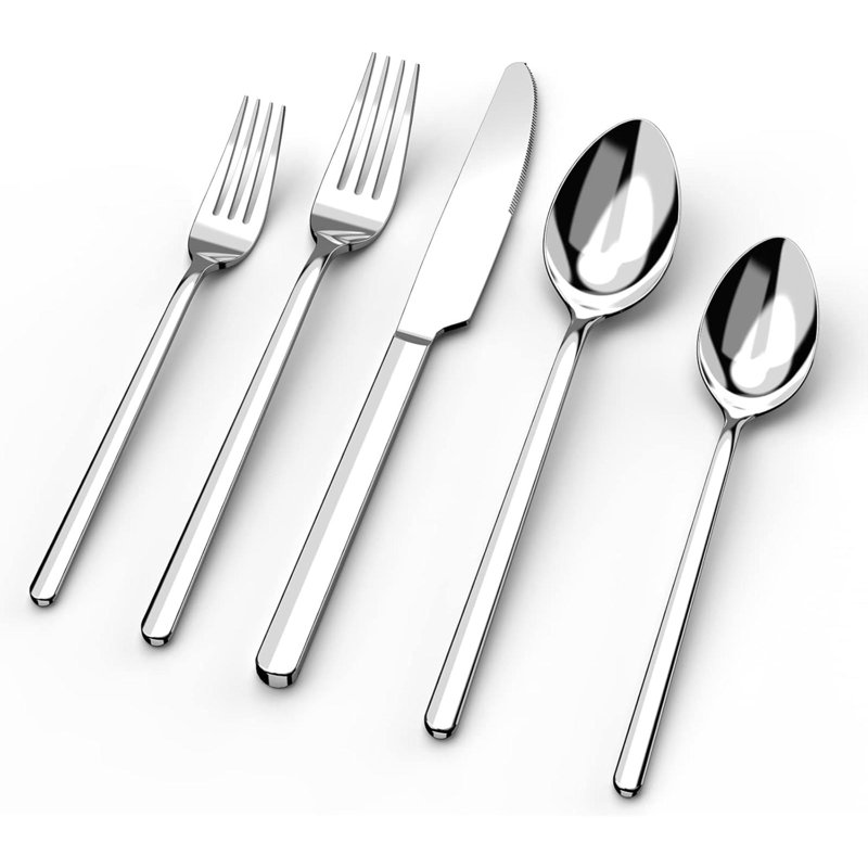Ensemble de couverts, 20 pièces pour 4 couverts, couverts en argent inoxydable 18/10, poli et lavable au lave-vaisselle