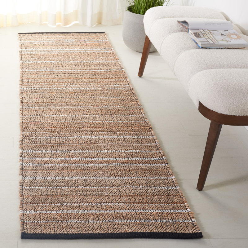 Tapis en jute / coton à tissage plat Erleen brun clair / beige, Tapis de couloir 2 pi 3 po x 8 pi