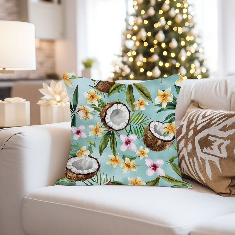 Coconuts Pattern VI Tropical Throw Pillow Cover, Square 18"