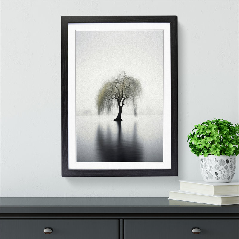 Weeping Willow Minimalism - Framed Print, 34cm H x 25cm W, Black Framed