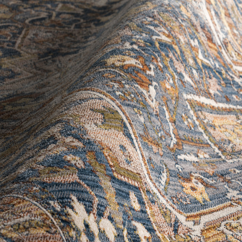 Tapis oriental traditionnel rouille, brique et bleu marine à motif de médaillon Windmere, Rond 5 pi