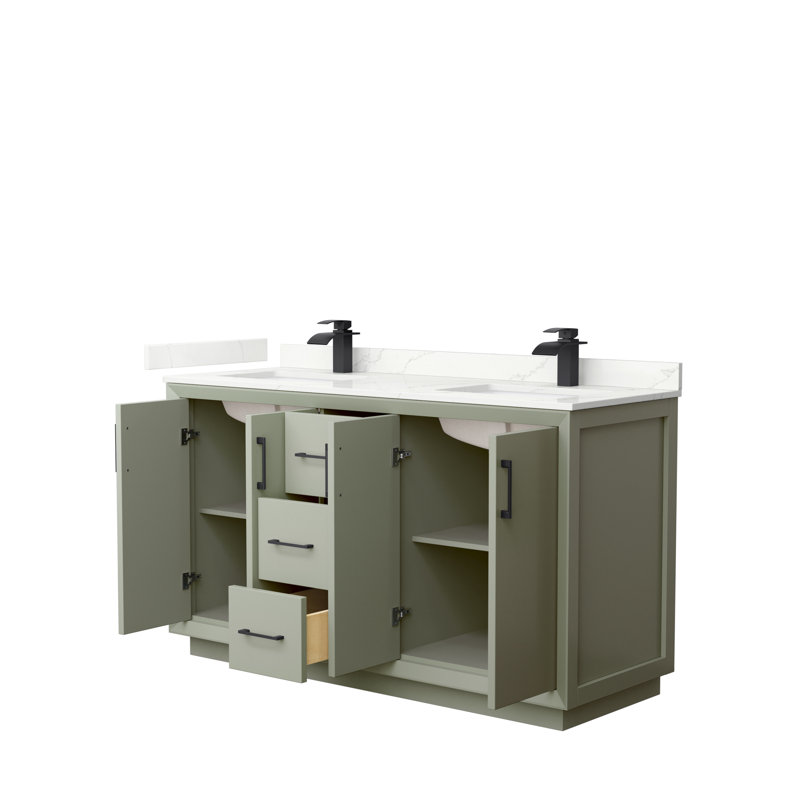 Strada 60'' W Double Vanity, Giotto Quartz, Light Green, Brushed Nickel