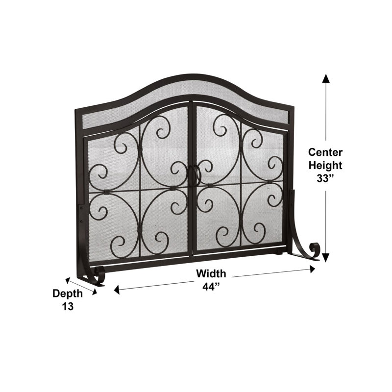 Small Crest Fireplace Screen With Doors, Black, 33" H x 44" W x 3.75" D