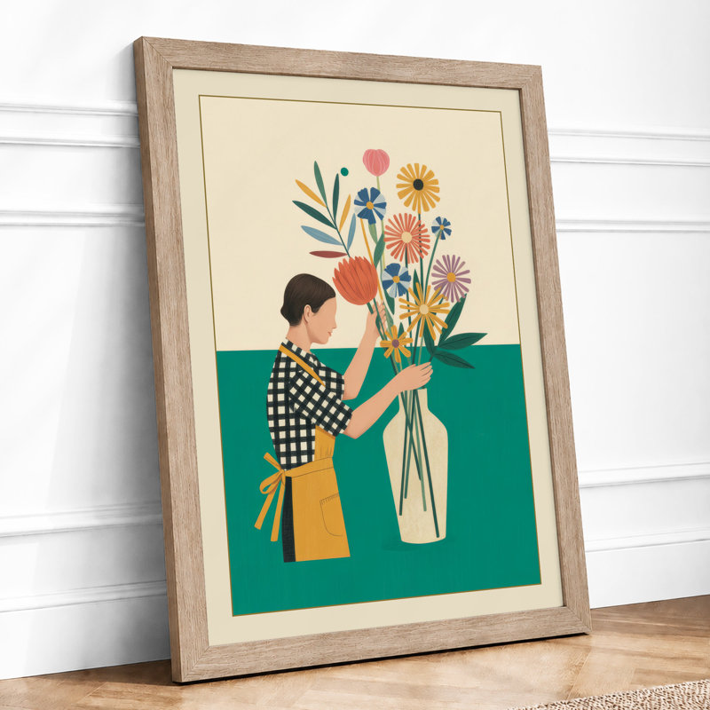 Arranging Flowers Modern - Framed Print, A2 - 59.4 x 42.0 cm, Oak