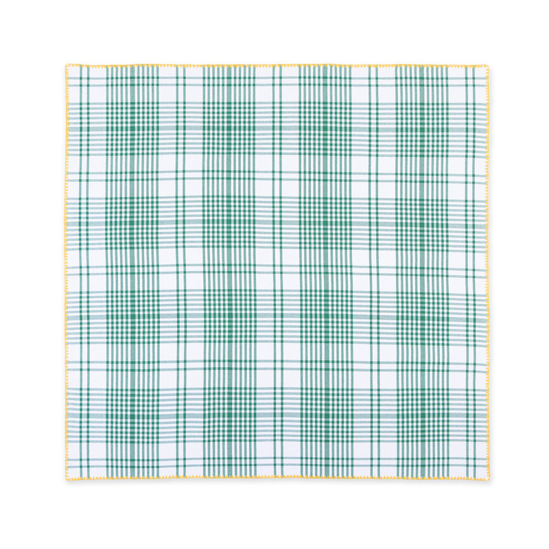 Trattoria Plaid Tablecloth, 59.1" Square, Green/Yellow/White