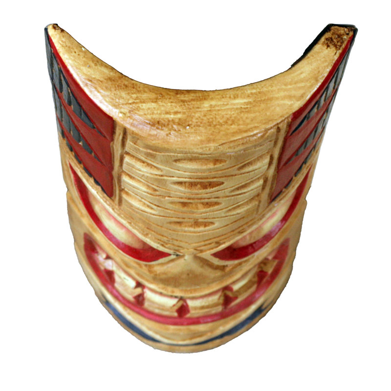 Hand-Carved 20" Red and Beige Wooden Tiki Mask Wall Decor