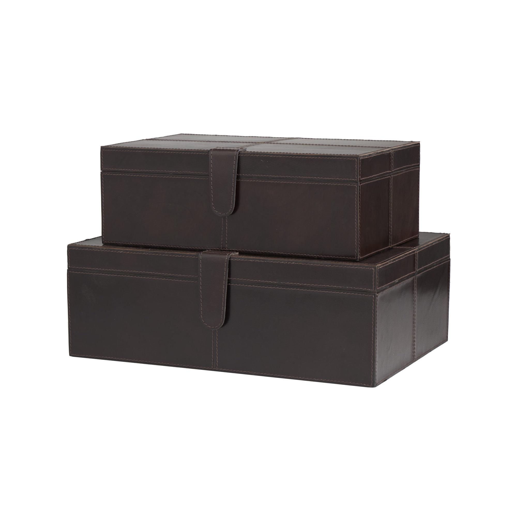 Brownsburg 2 - Piece Handmade Faux Leather Decorative Box, Dark Brown, 6.05" H x 12.15" W x 17.05" L