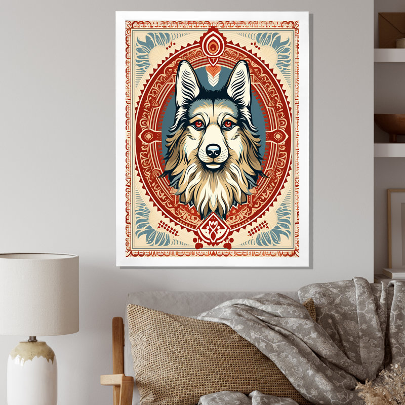 Illustration rétro d'un chien courtois, Cadre photo blanc, H 32 po x l 16 po x P 1 po
