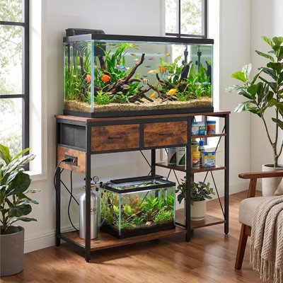 Support d'aquarium 55-75 gallons, support d'aquarium avec prise de courant, étagère de rangement à 3 niveaux pour aquarium, terrarium pour tortues et reptiles, plateau 49,2 po x 17,7 po