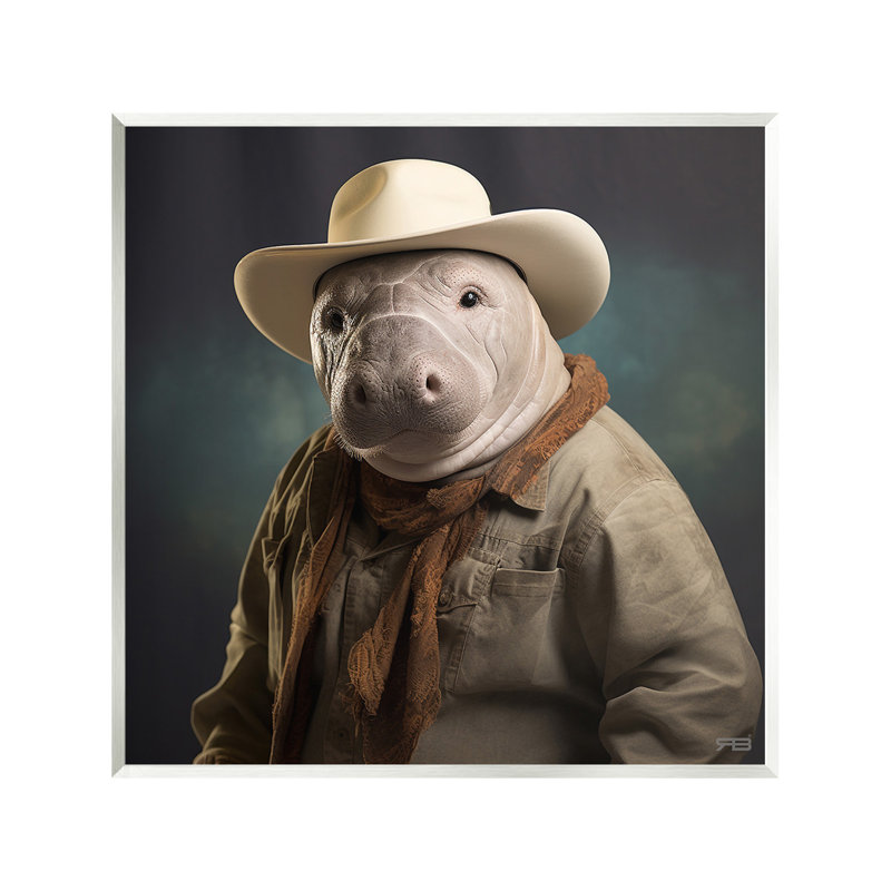 Southern Cowboy Manatee Wall Plaque Art by RB