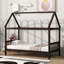 Lit simple avec tête et pied de lit, lit simple en bois d'hévéa avec cadre de maison, Esspresso-741446047