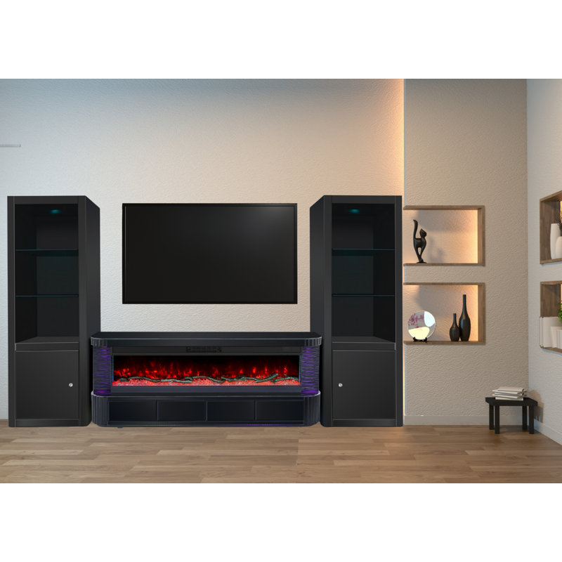 High-gloss Entertainment Center/electric Fireplace With 4 Drawers, Rgb Led Lights, Bluetooth Speaker, Remote-no Assembly Needed