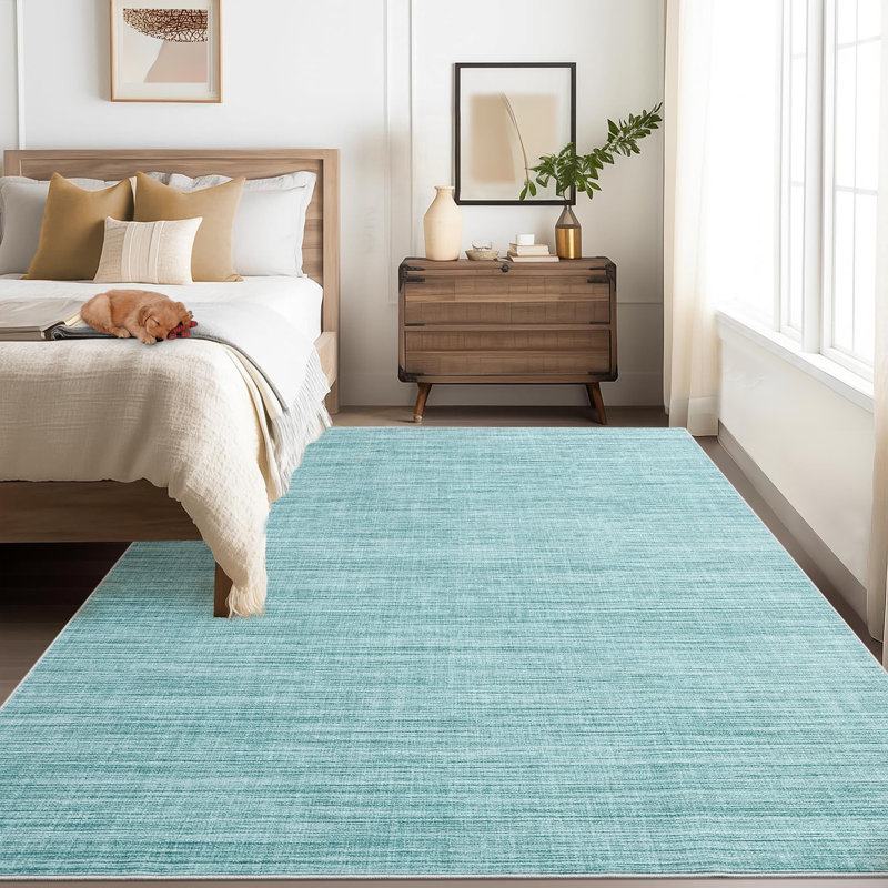 Washable Area Rug for Living Room Modern Solid Color Dining Room Throw Carpet, Light Blue 5x7, Blue, Rectangle 5' x 7'