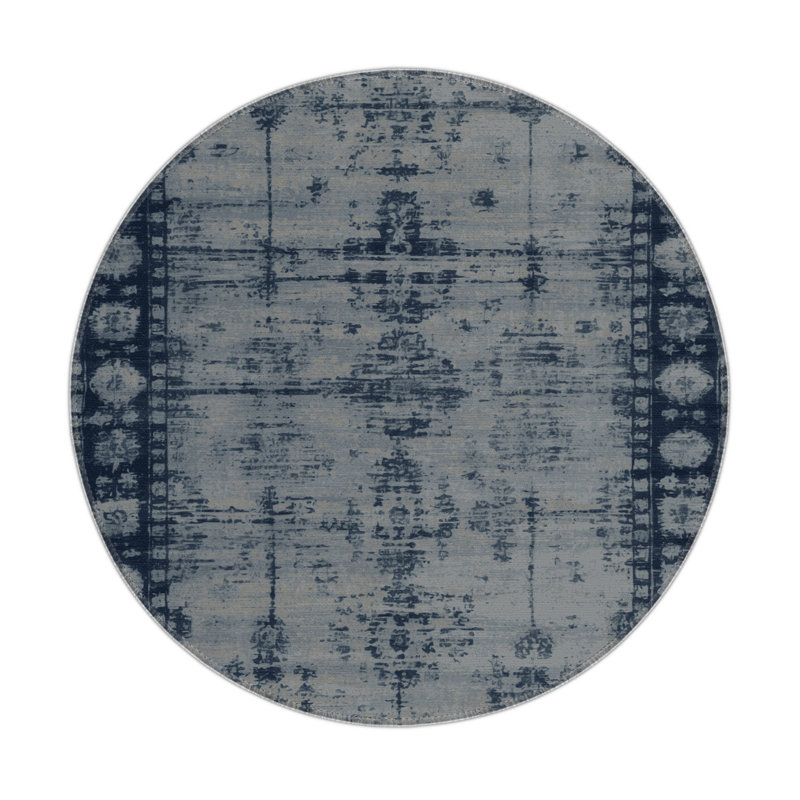 Overdyed Gray Indoor and Outdoor Area Rug, Round 5'