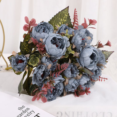 1pc Fleurs artificielles, pivoines, fleurs artificielles, accessoires de décoration de jardin, bouquets de mariage, bleu