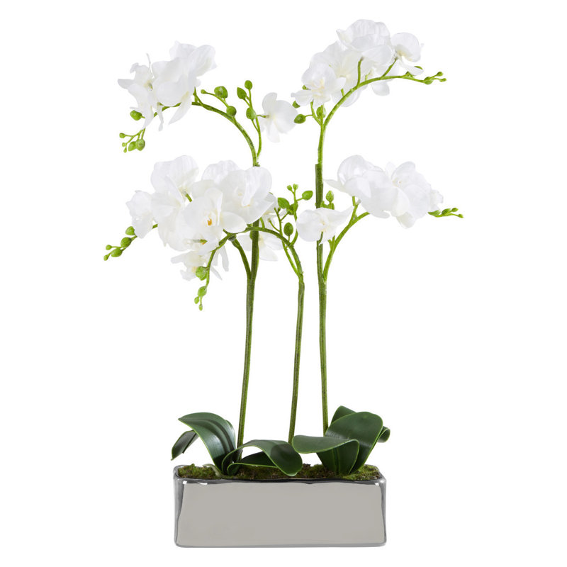 52cm Faux Flowering Plant in Ceramic Pot, Silver