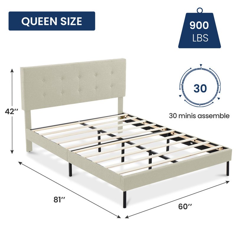 Lit avec tête de lit Imajean, Grand, Beige
