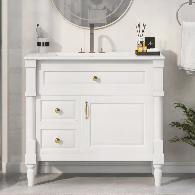 Meuble-lavabo sur pied 36 po avec lavabo 36 po, Blanc, 36"