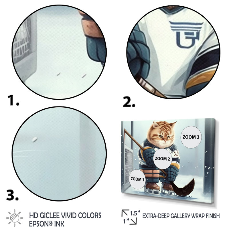 Dessin animé «Hocket Cat on Ice Rink II», impression sur toile, H 12 po x l 20 po x P 1 po, Toile tendue