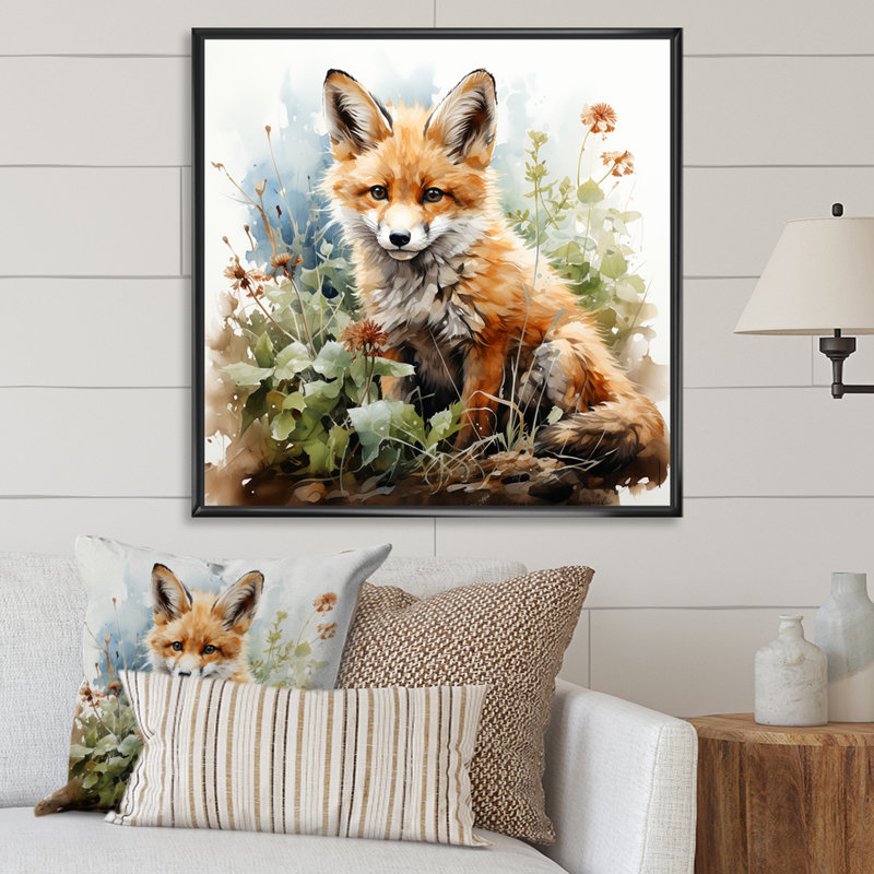 Minimalisme, renard, portrait, fleurs, art mural, Cadre photo noir, H 30 po x l 30 po x P 1,5 po