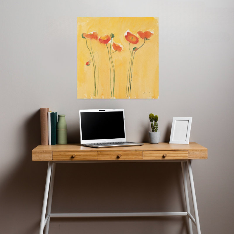 «Cadmium Orange Poppies», art mural coquelicot contemporain, H 18" x l 18"