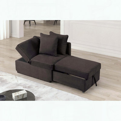 Chaise convertible - tissu gris - appui-tête réglable - rangement