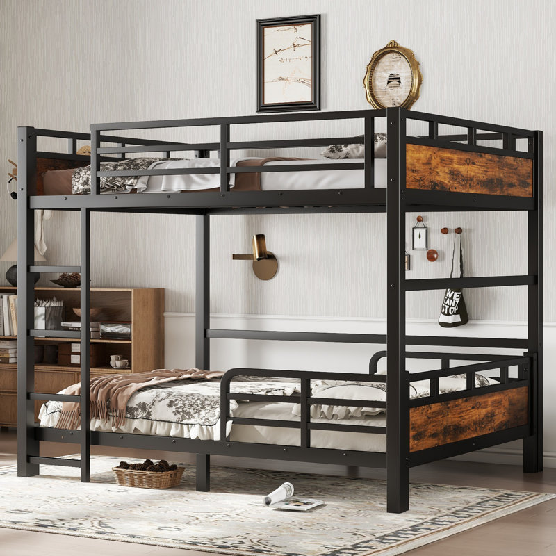 Lit superposé double au-dessus d'un lit double en métal avec conversion Loft - séparable en lit mezzanine et lit simple, garde-corps surélevé