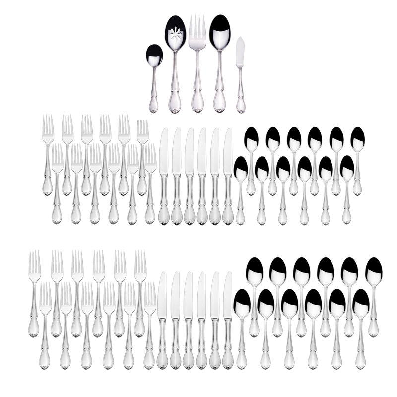 Mikasa Marseille 65-Piece 18/10 Stainless Steel Flatware Set, Service for 12