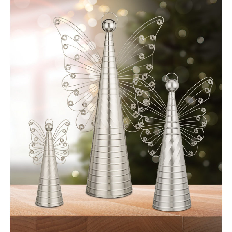 Décoration ange métallique argenté, H 6 po x l 22,25 po x P 13,5 po