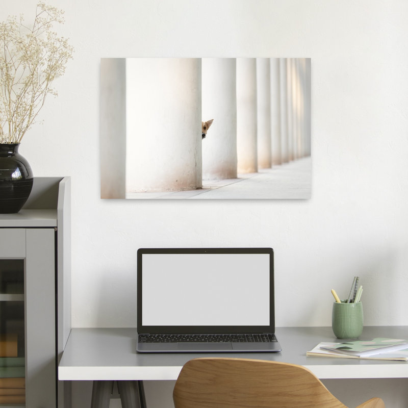 Peeking Puppy Elegant Minimalist Modern Dog Architecture Portrait Wall Art Print, 40.64cm H x 60.96cm W