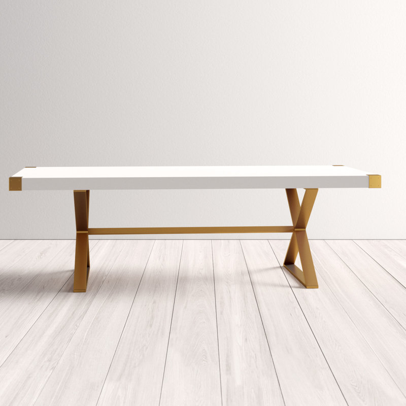 Adeline White Lacquer and Gold Rectangular Dining Table for Ten