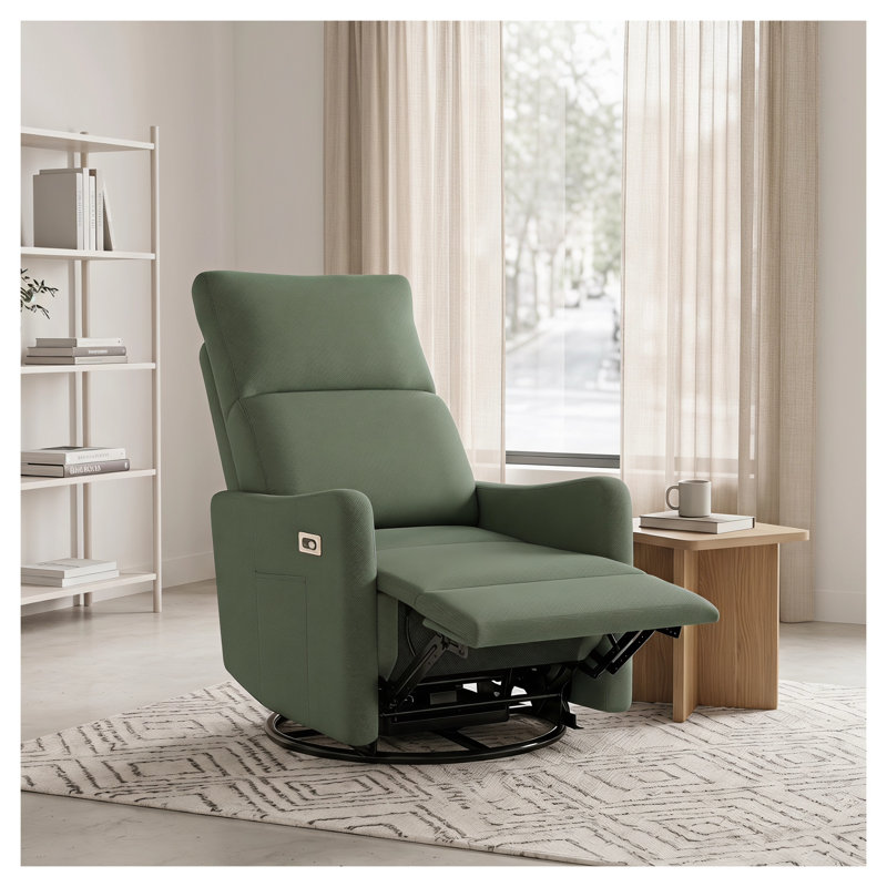 Fauteuil inclinable pivotant vert foncé à rotation à 270 °, fauteuil berçant en velours flocon de neige pour le salon et la chambre de bébé