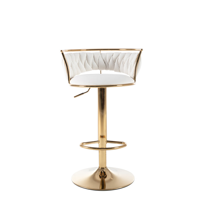 Cvetil Swivel Upholstered Adjustable Height Counter Stool with Metal Frame, Beige, 1