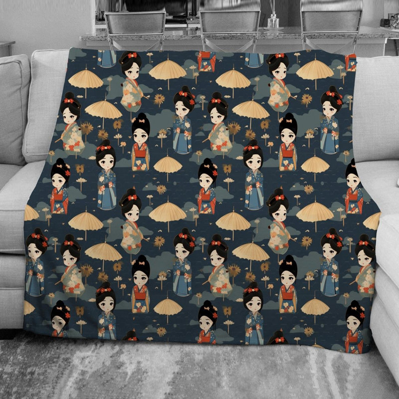Ambesonne Fleece Throw Blanket, 51" W x 60" L, Kimono