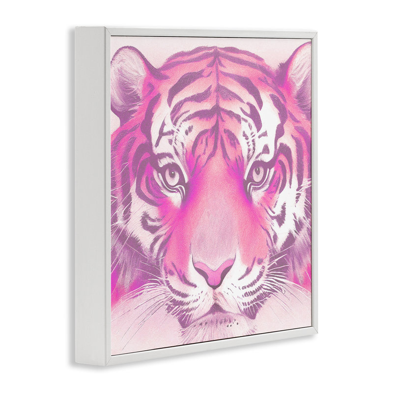 Visage de tigre rose, estampe numérique par Daphne Polselli, Estampe numérique encadrée blanc bord de mer, H 12 po x l 12 po