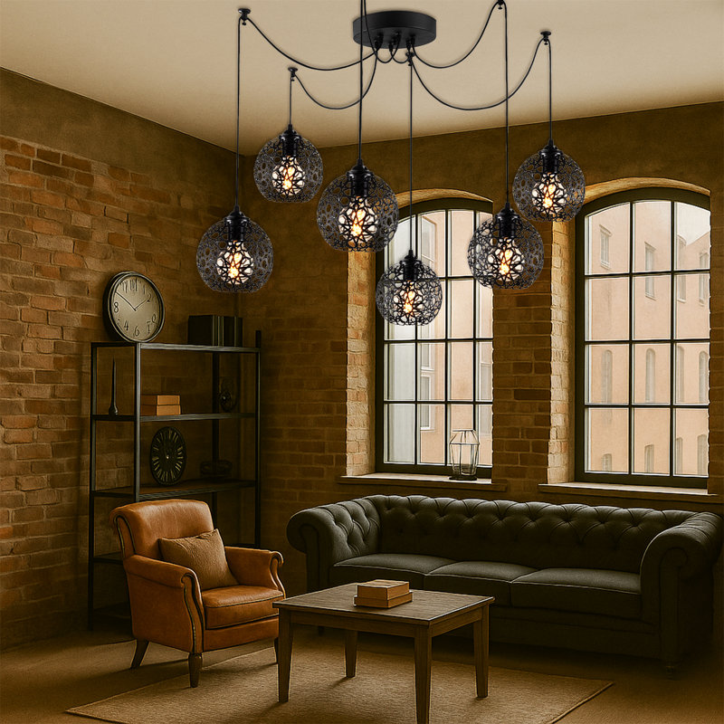 Adjustable Height Metal Body 6 Lights Chandelier