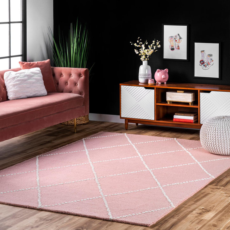 Longchamps Hand Tufted Wool Pink Rug, Rectangle 152 x 244cm