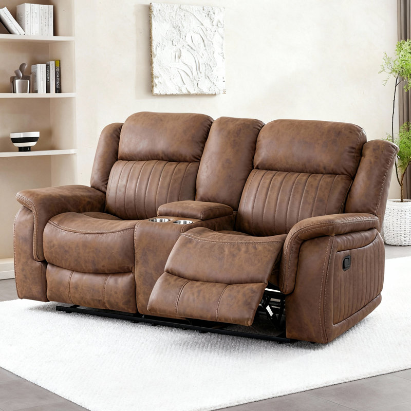 76.4'' Cozy Comfort Reclining Loveseat With Storage And Cup Holders, Brown