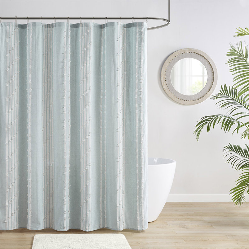 Rideau de douche en jacquard Farmhouse, Turquoise