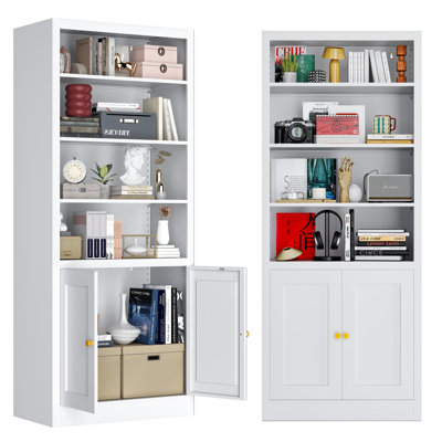 55" Metal Shelving Unit, Freestanding Storage Rack with Cabinet Doors,Heavy Duty Steel Shelving for Pantry, Kitchen, Closet, Garage,Home Office (White)