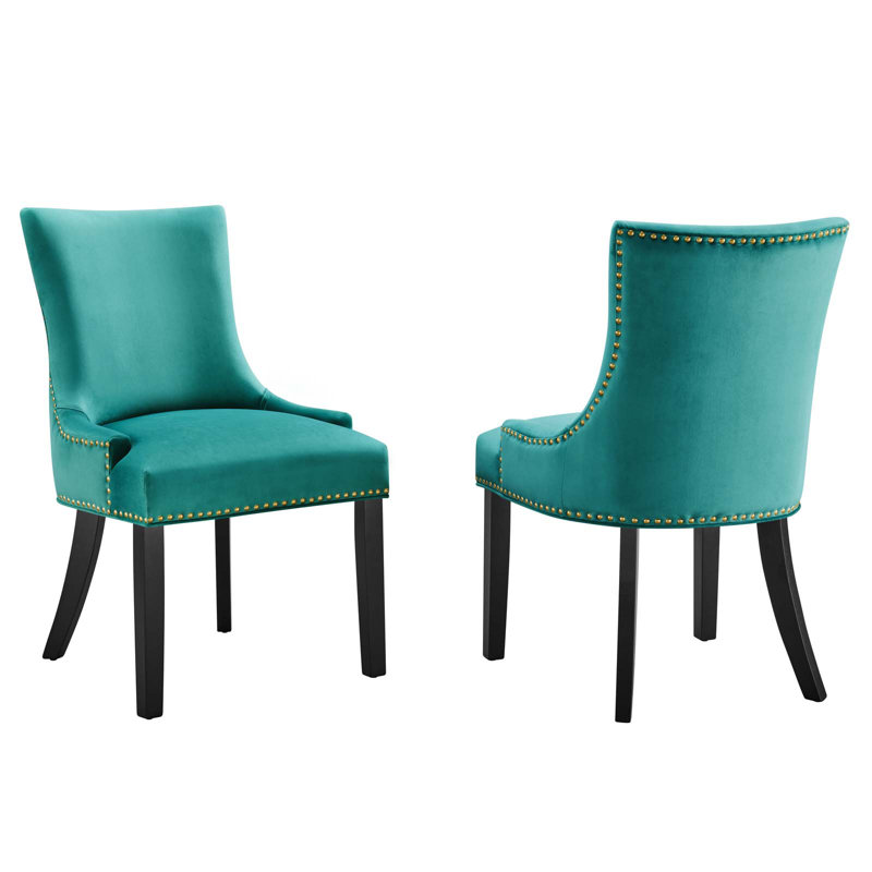 Chaises de salle à manger en velours Marquis Performance - ensemble de 2 par Modway, Bleu sarcelle