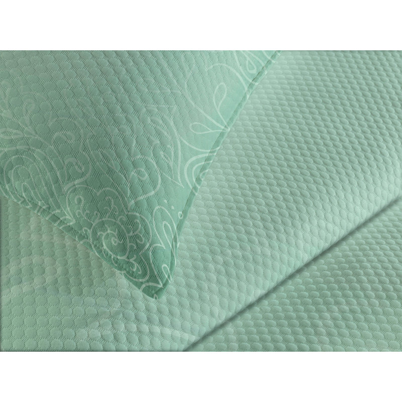 Mint Green Quilted Queen Bedspread Set with Pillow Shams