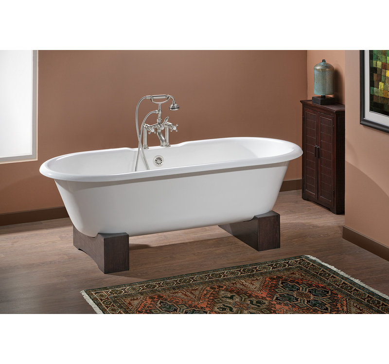 Baignoire de trempage sur piédestal en fonte Kristin 61 "x 31", Hêtre foncé, Intérieur et extérieur blancs